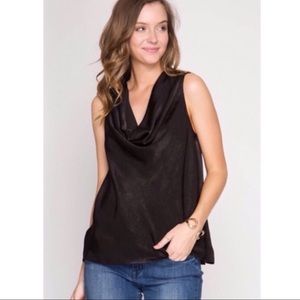 NWOT Black Satin Cowl Neck Sleeveless Shift Blouse Size Medium Top